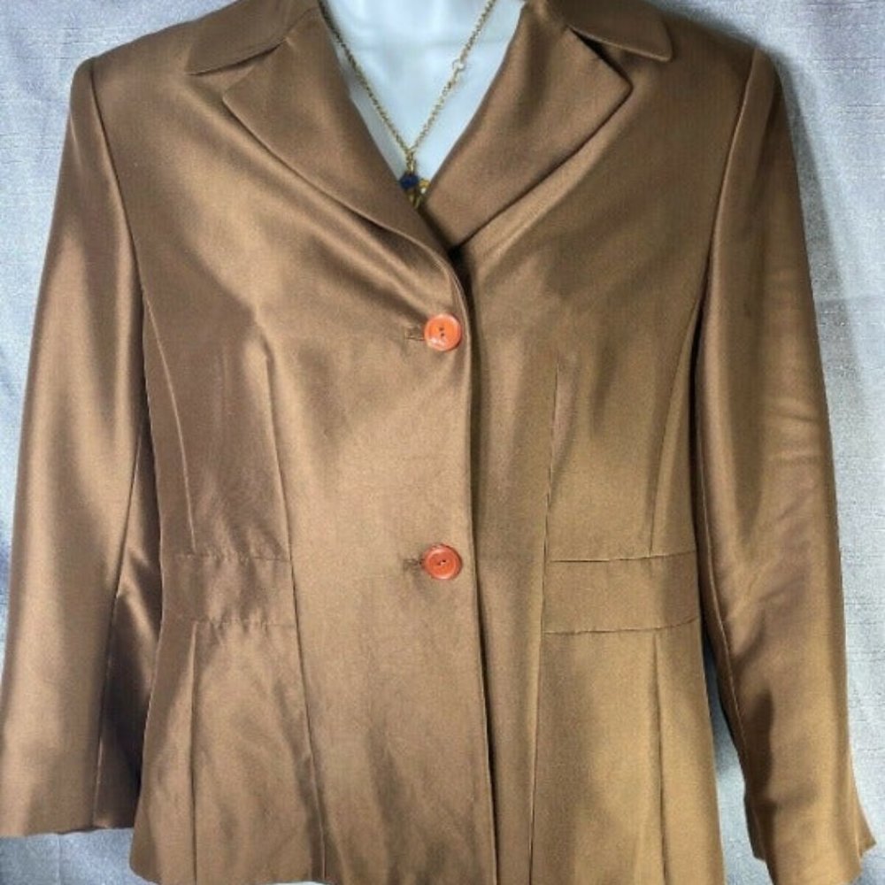 Kate Hill Silk Blazer Brown Size 4 - 2 Button